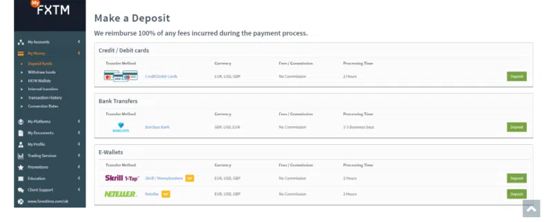 FXTM Client Portal Deposits